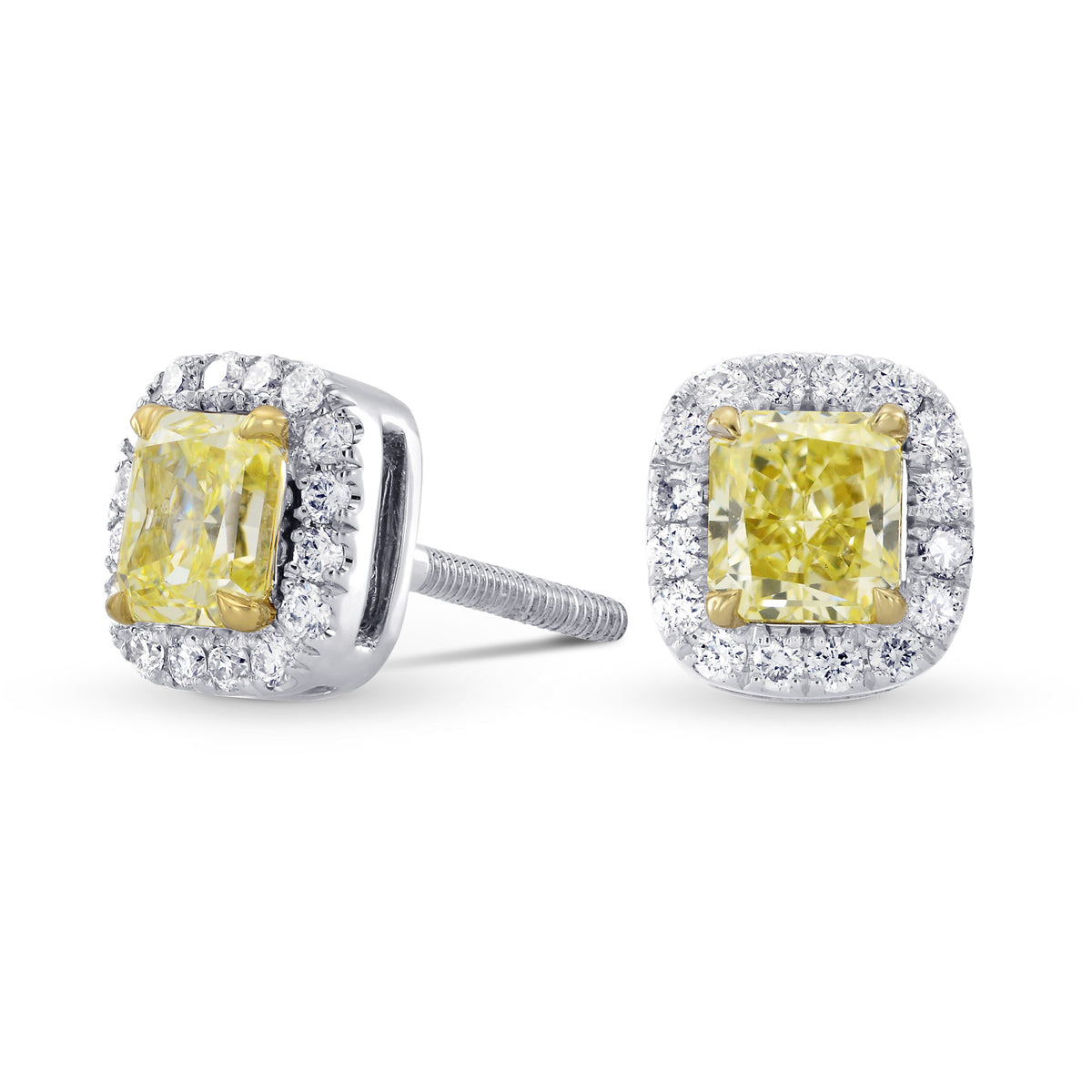 Fancy Yellow Radiant Diamond Halo Earrings