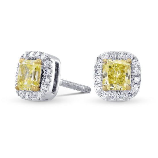 Fancy Yellow Radiant Diamond Halo Earrings