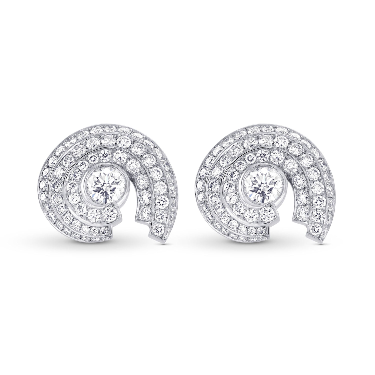 White Round Brilliant Halo Stud Earrings