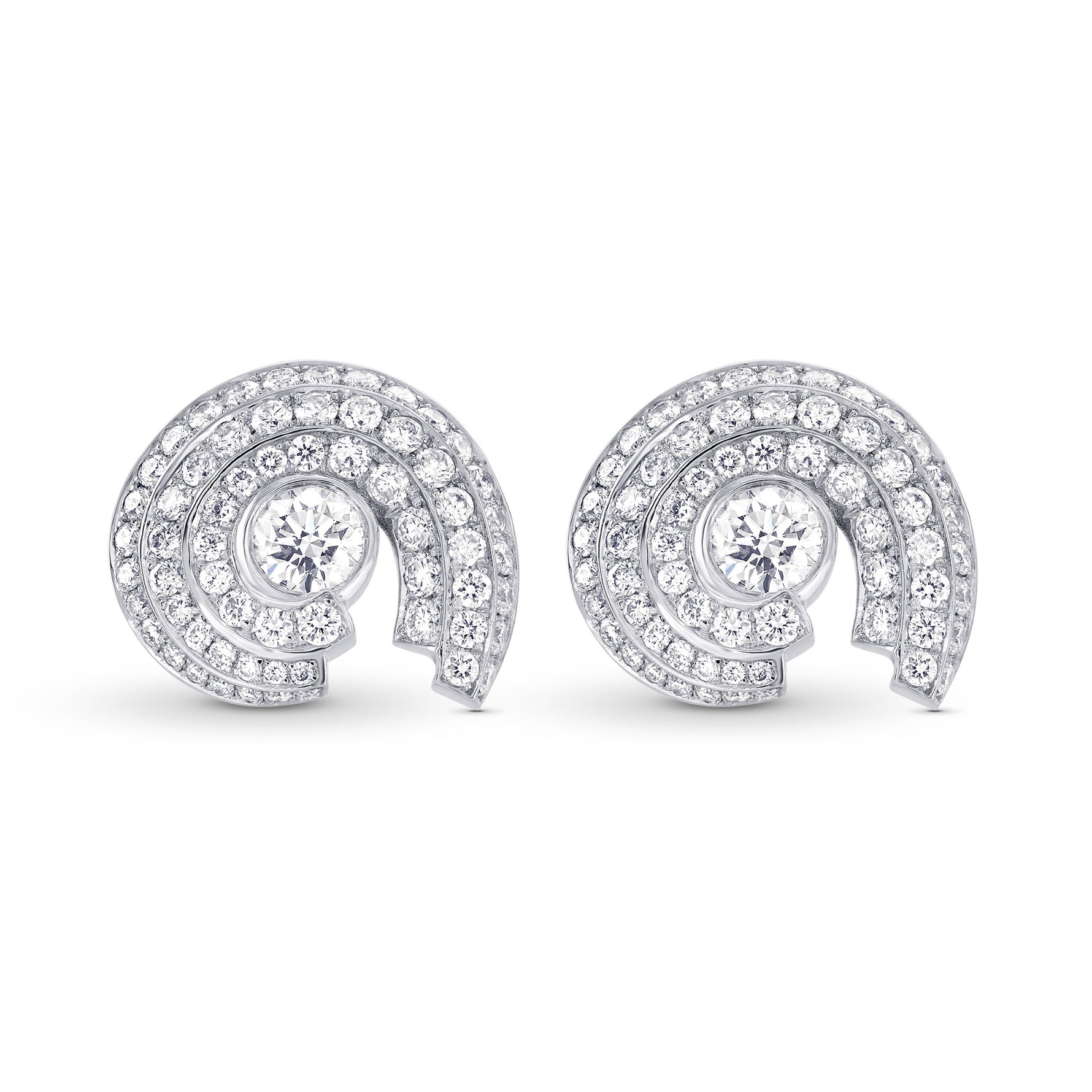 White Round Brilliant Halo Stud Earrings