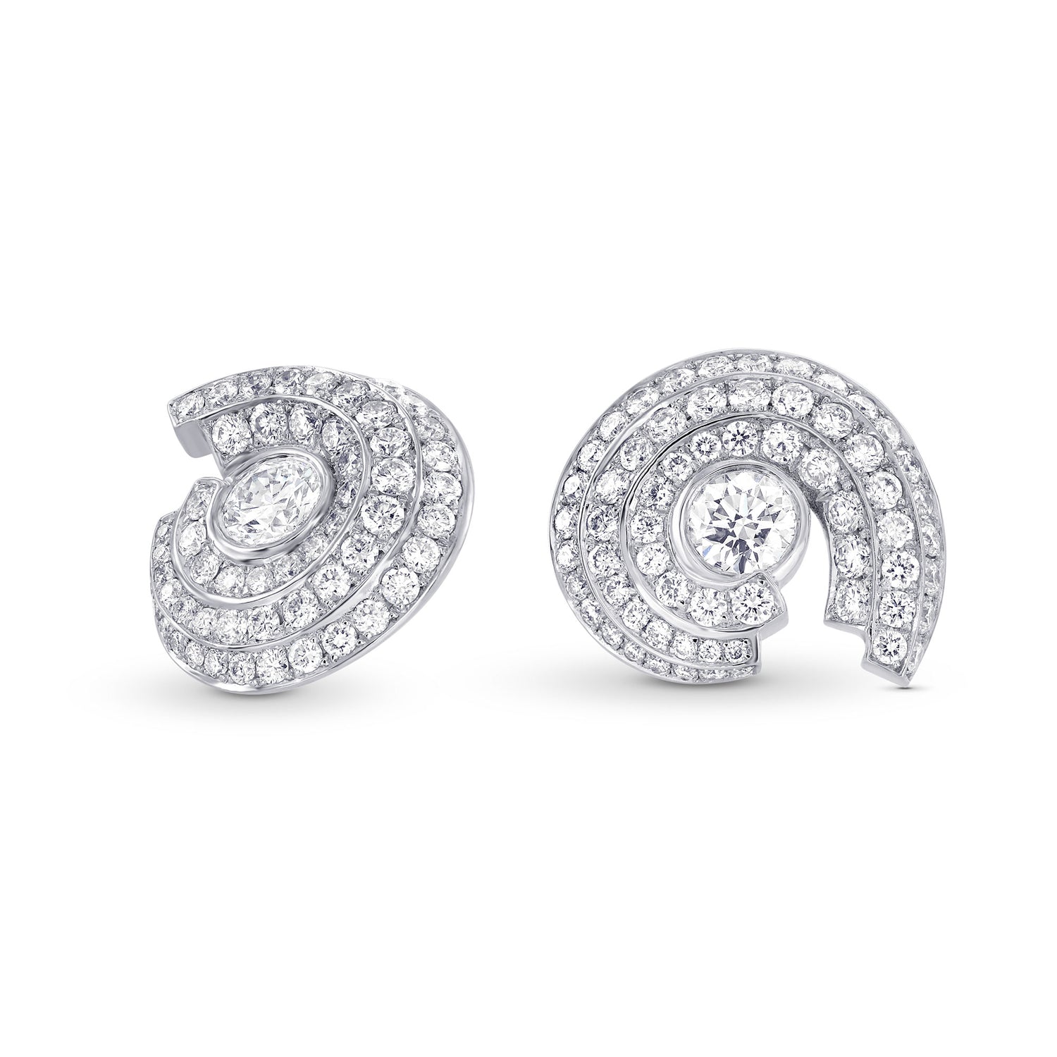 White Round Brilliant Halo Stud Earrings