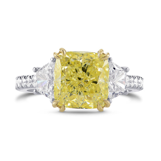 Fancy Yellow Cushion & Trapezoid Diamond Ring