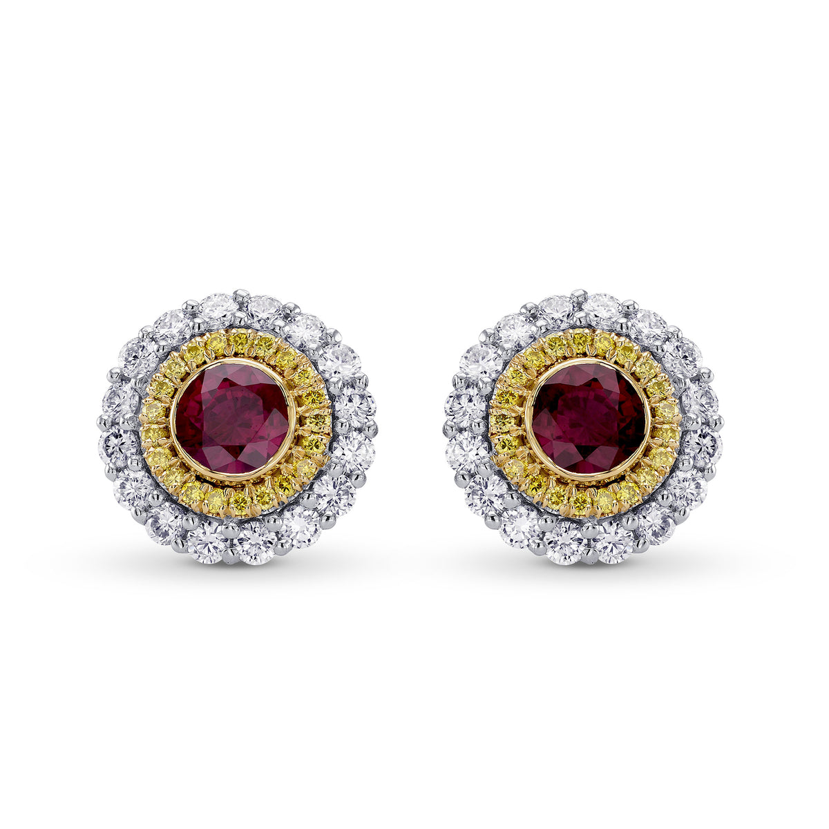 Ruby & Fancy Intense Yellow Diamond Halo Earrings