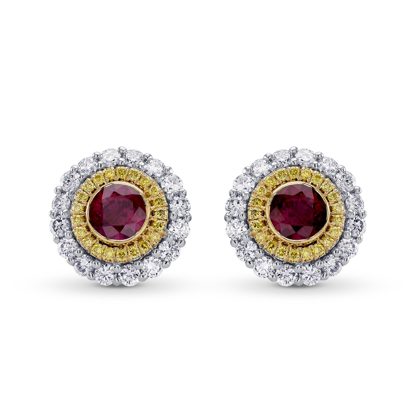 Ruby & Fancy Intense Yellow Diamond Halo Earrings