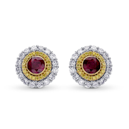 Ruby & Fancy Intense Yellow Diamond Halo Earrings