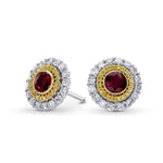 Ruby & Fancy Intense Yellow Diamond Halo Earrings