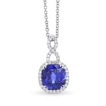 Vivid Blue Cushion Sapphire & Diamond Drop Pendant
