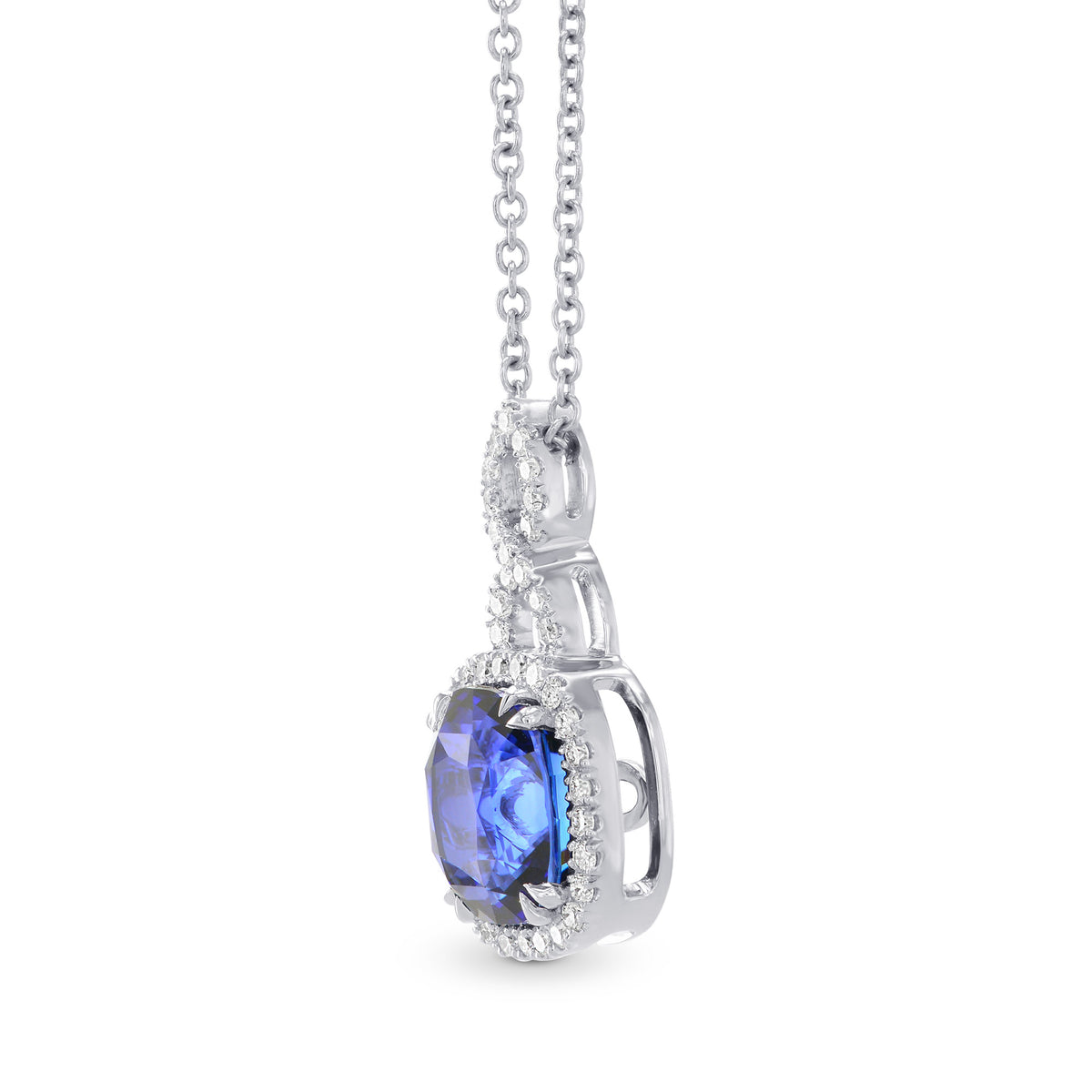 Vivid Blue Cushion Sapphire & Diamond Drop Pendant