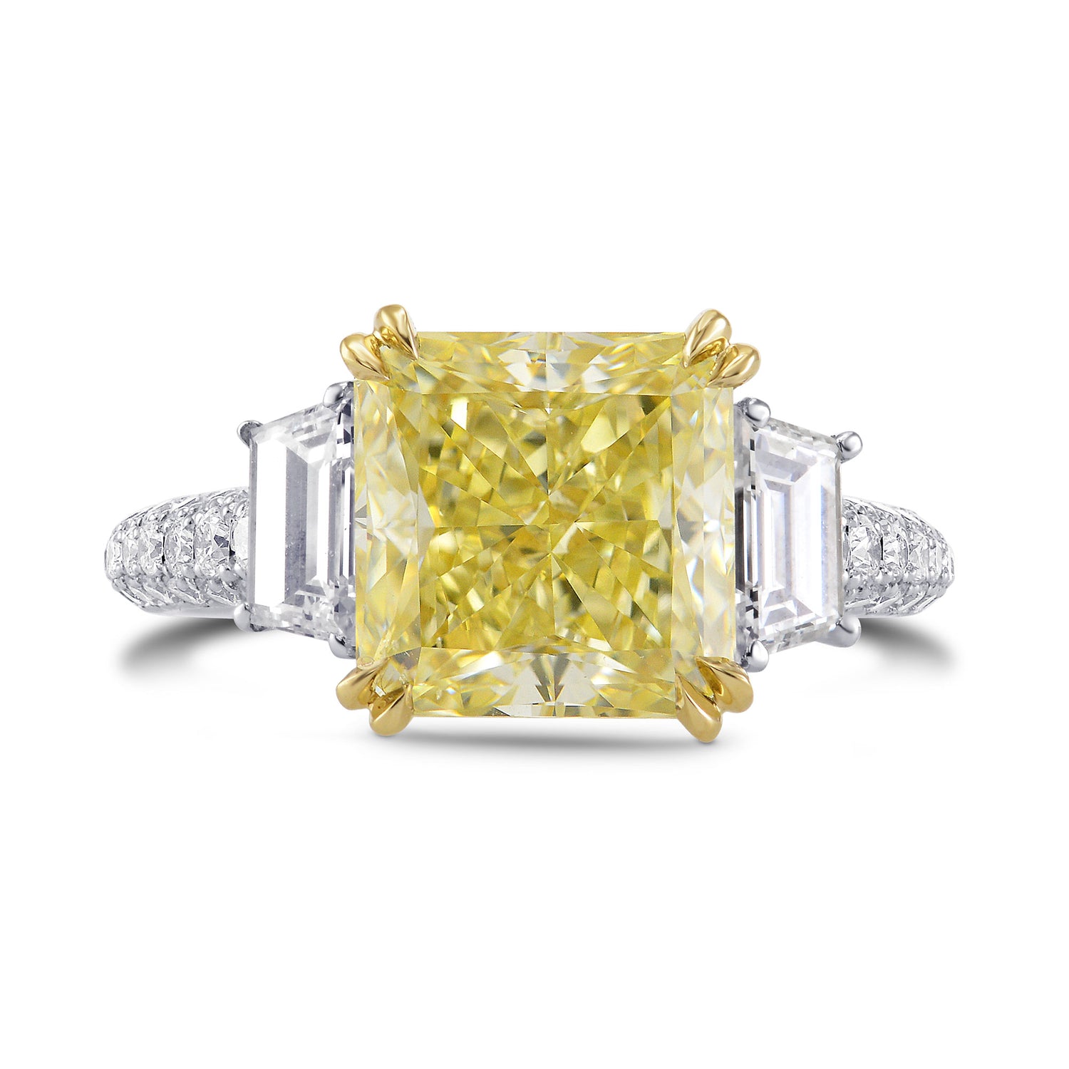 Fancy Light Yellow Radiant & Trapezoid Diamond Ring