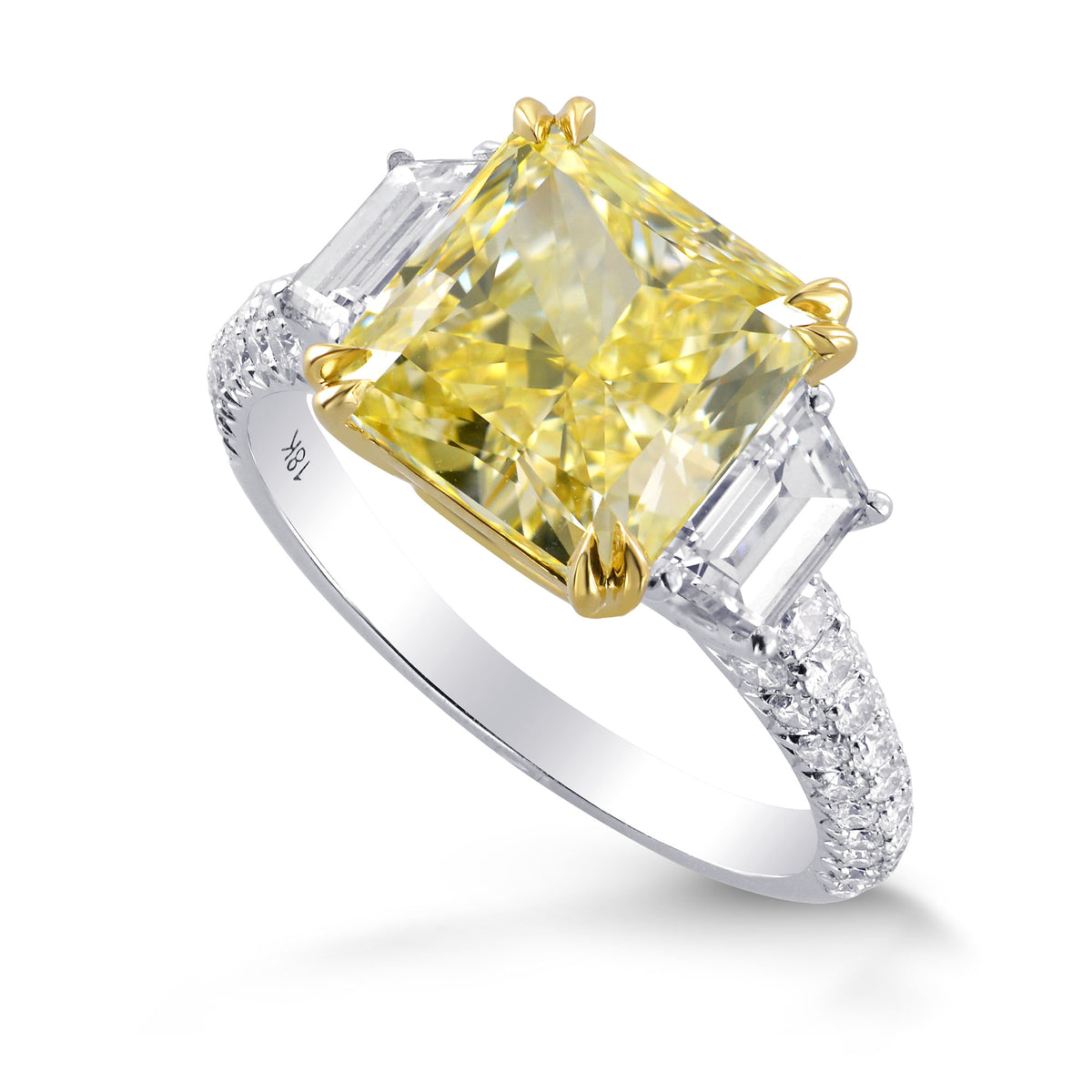 Fancy Light Yellow Radiant & Trapezoid Diamond Ring