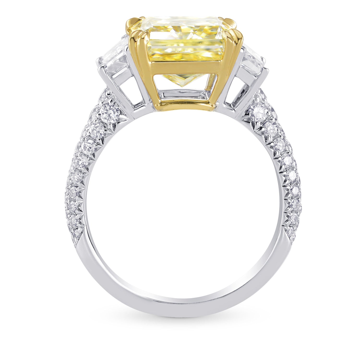 Fancy Light Yellow Radiant & Trapezoid Diamond Ring