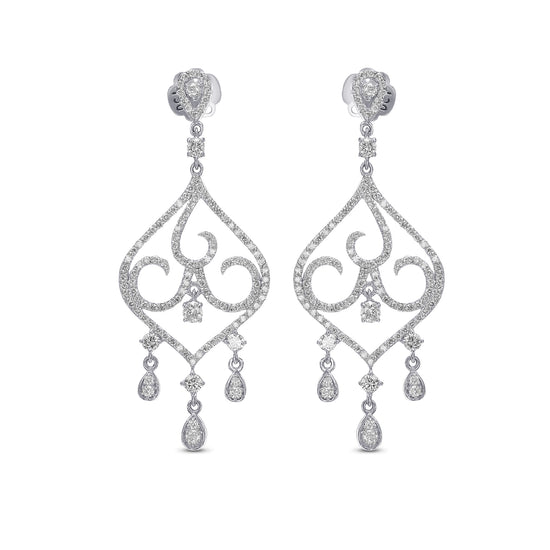 Round White Diamond Pave Drop Earrings