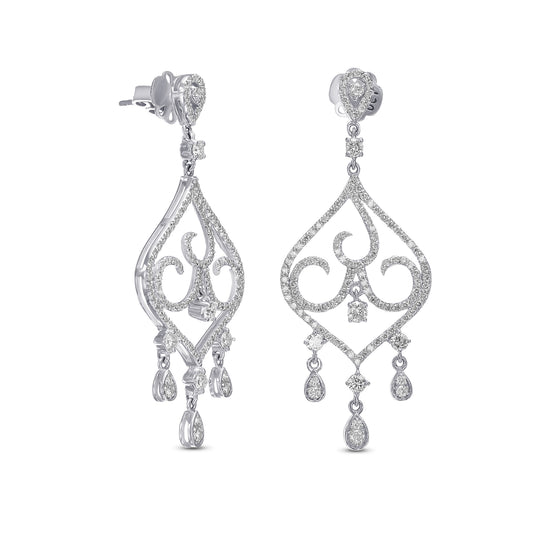Round White Diamond Pave Drop Earrings
