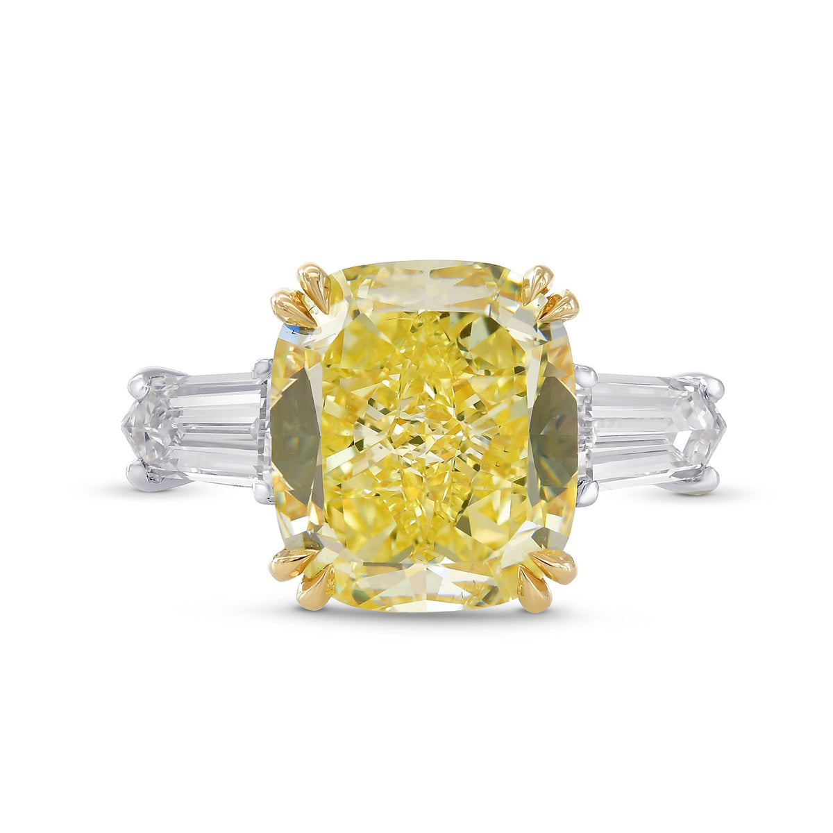 Fancy Yellow Cushion & Taper Diamond Ring