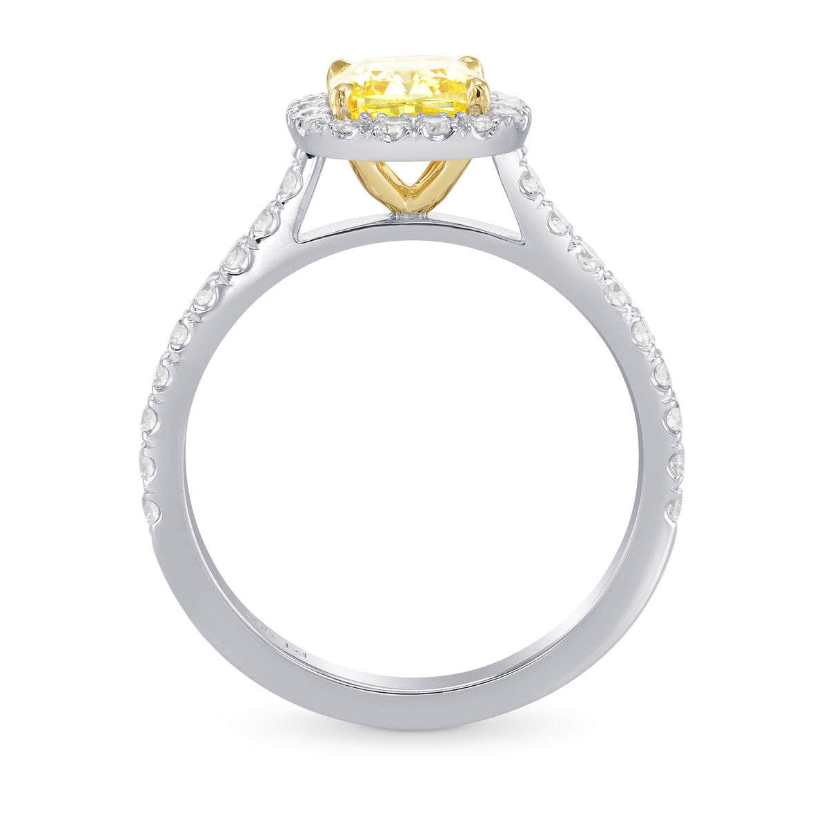 Fancy Vivid Yellow Cushion Halo and Open Pave Ring