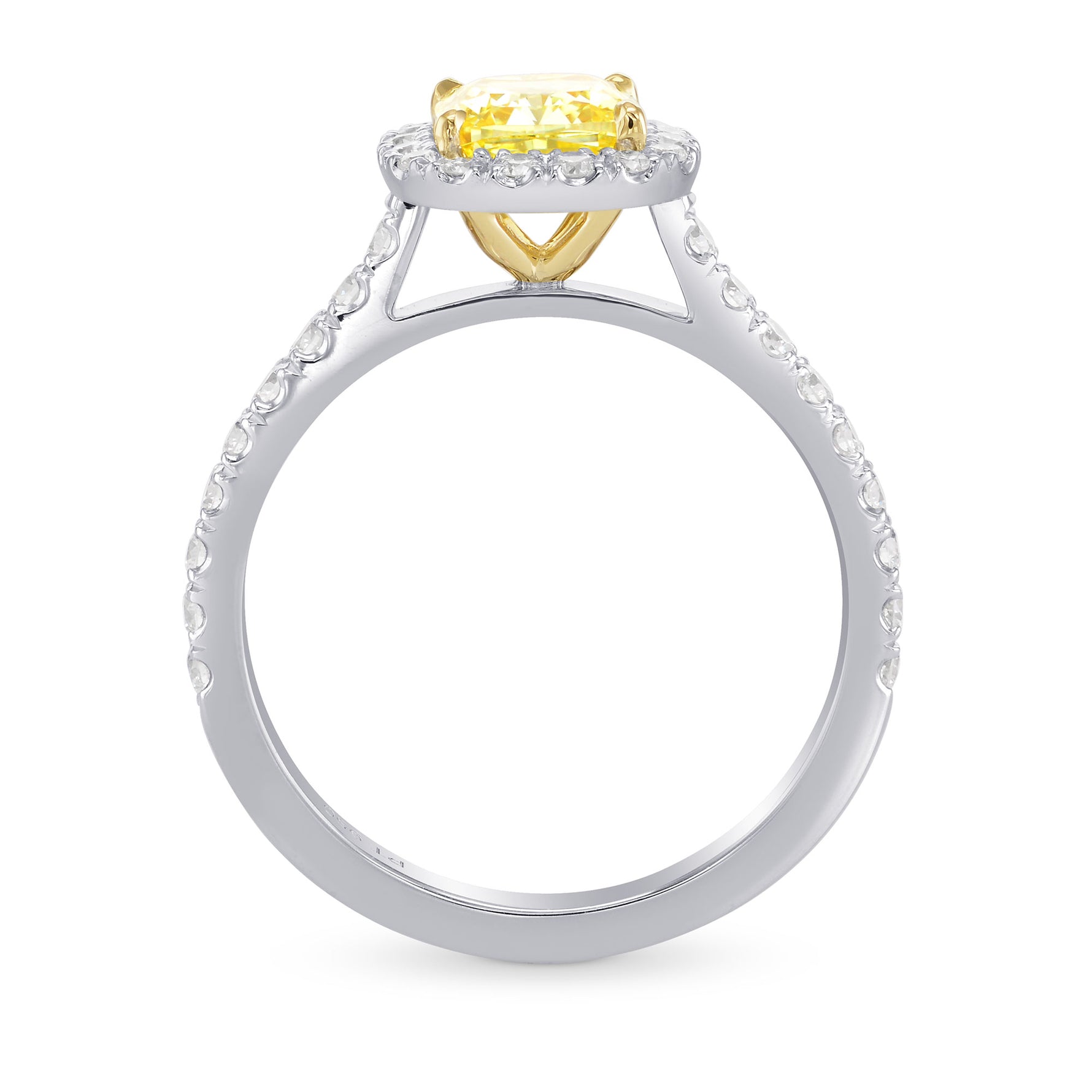 Fancy Vivid Yellow Cushion Halo and Open Pave Ring