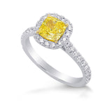 Fancy Vivid Yellow Cushion Halo and Open Pave Ring