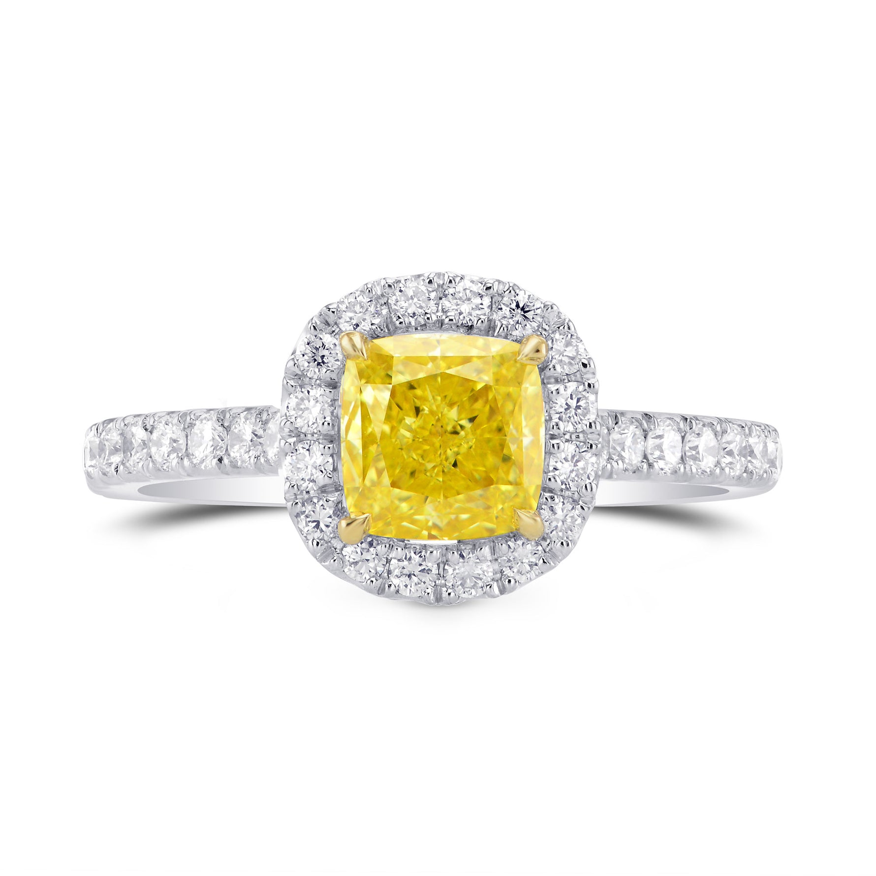 Fancy Vivid Yellow Cushion Halo and Open Pave Ring