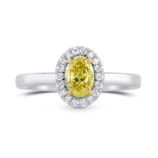Fancy Intense Yellow Oval Diamond Halo Ring