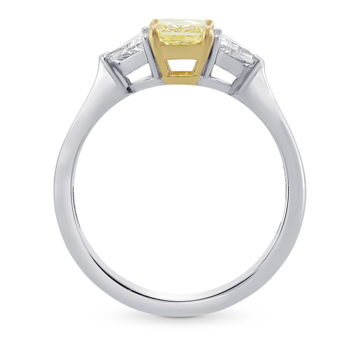 W-X, Light Yellow Radiant  Diamond 3 Stone Ring