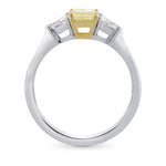 W-X, Light Yellow Radiant  Diamond 3 Stone Ring