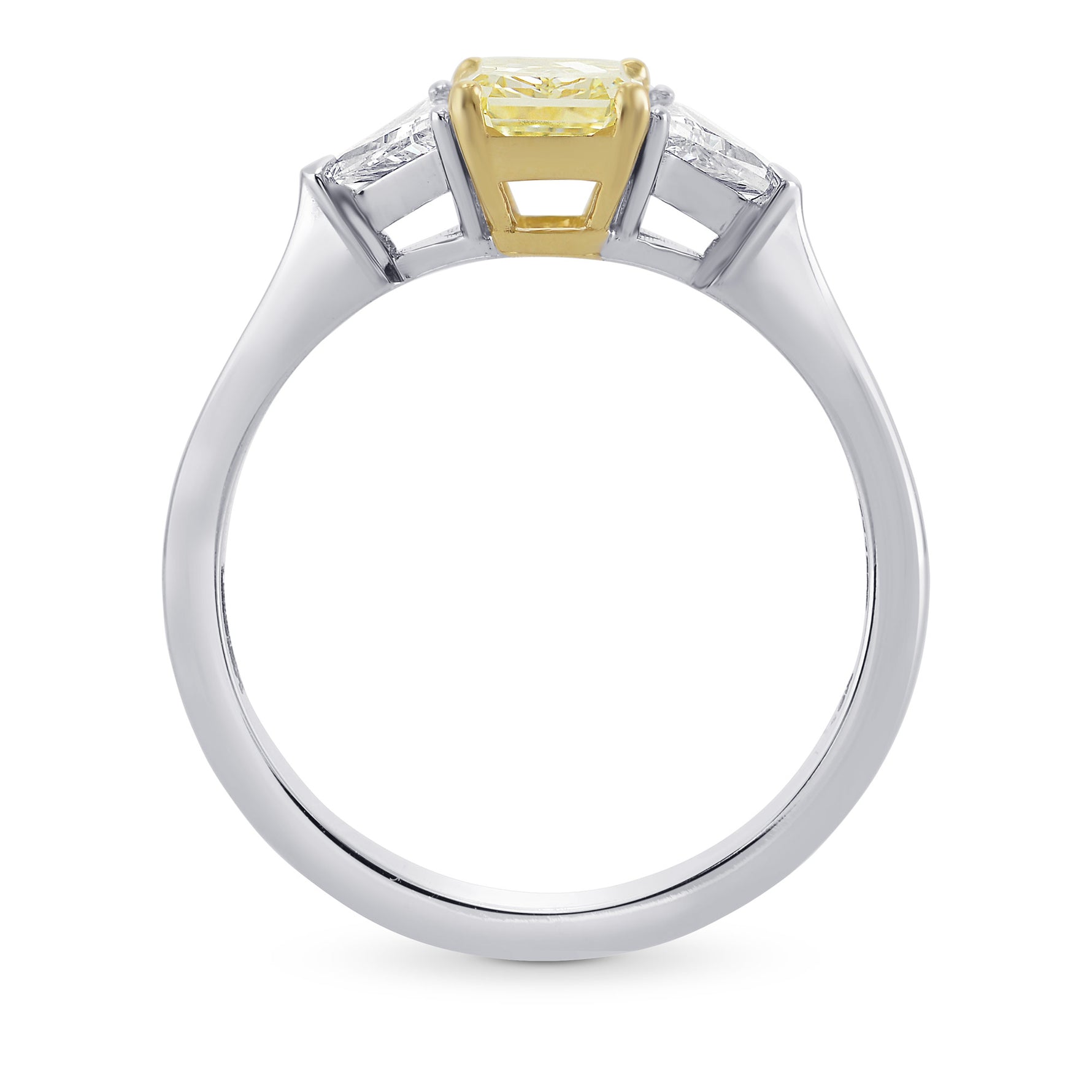 W-X, Light Yellow Radiant  Diamond 3 Stone Ring
