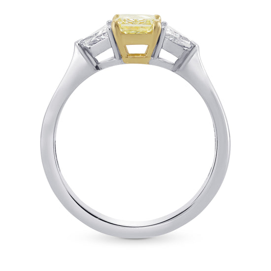 W-X, Light Yellow Radiant  Diamond 3 Stone Ring