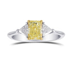 W-X, Light Yellow Radiant  Diamond 3 Stone Ring