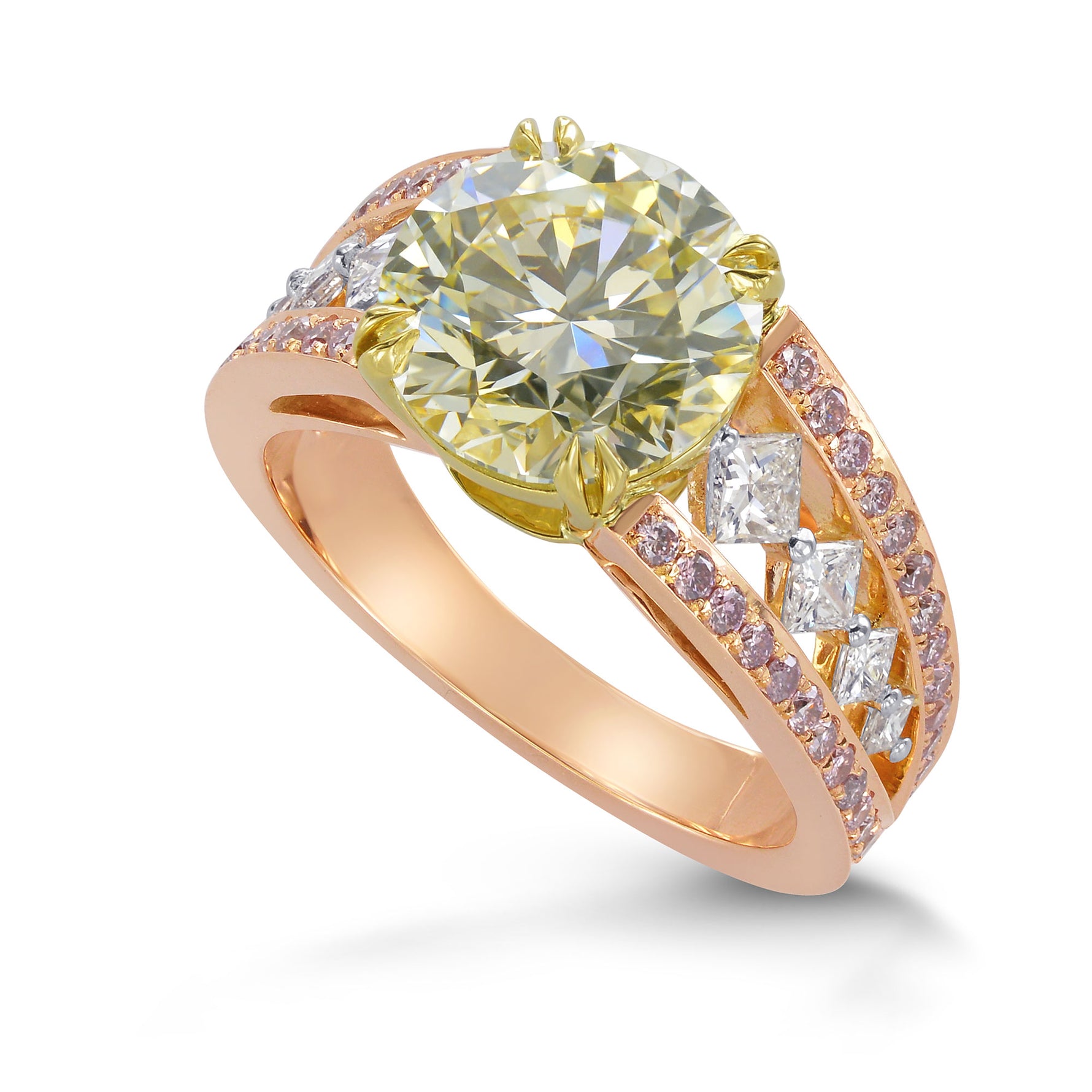 Brilliant Cut Very Light Green Yellow Diamond Ring