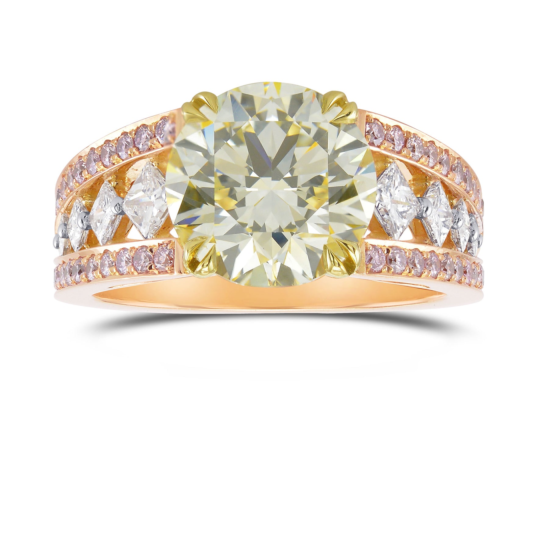 Brilliant Cut Very Light Green Yellow Diamond Ring