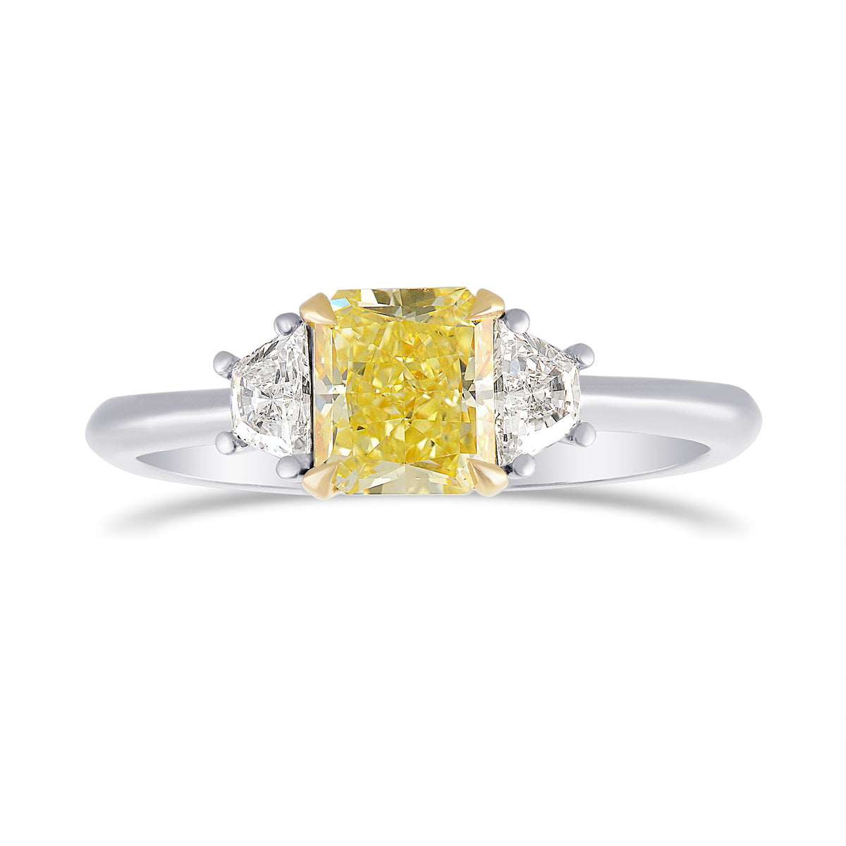  Fancy Yellow Radiant Diamond 3 Stone Ring