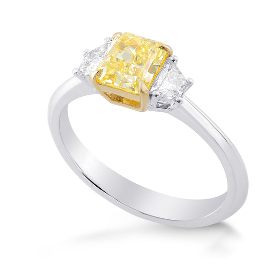  Fancy Yellow Radiant Diamond 3 Stone Ring
