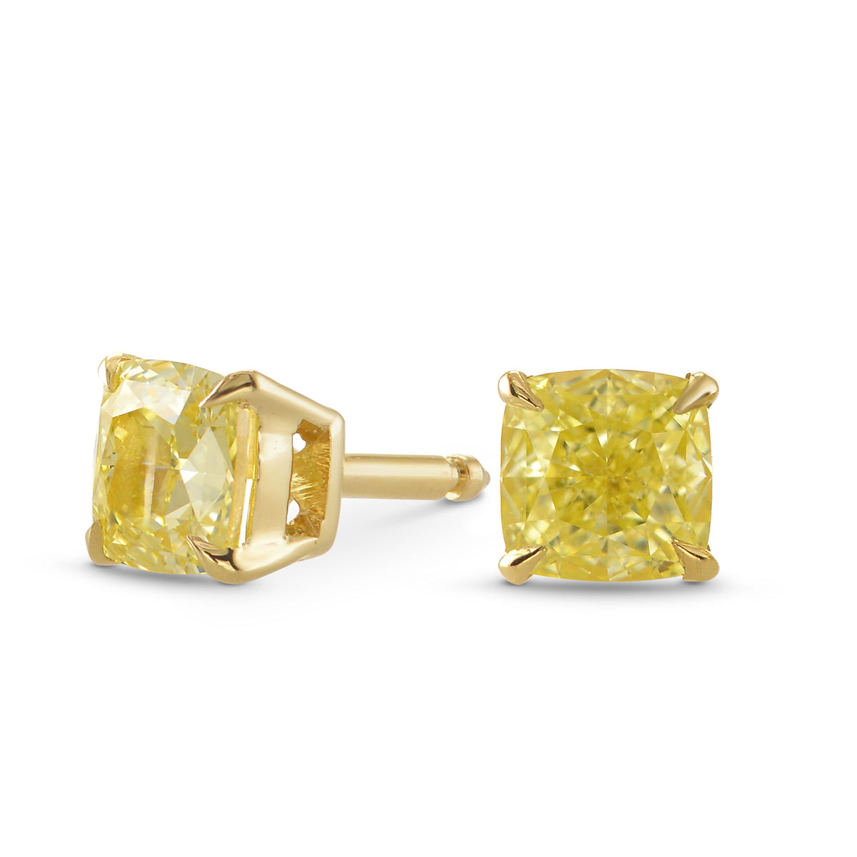  Fancy Yellow Cushion Stud Earrings