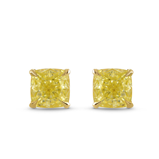  Fancy Yellow Cushion Stud Earrings