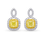 Fancy Yellow Cushion Double Halo Diamond Earrings
