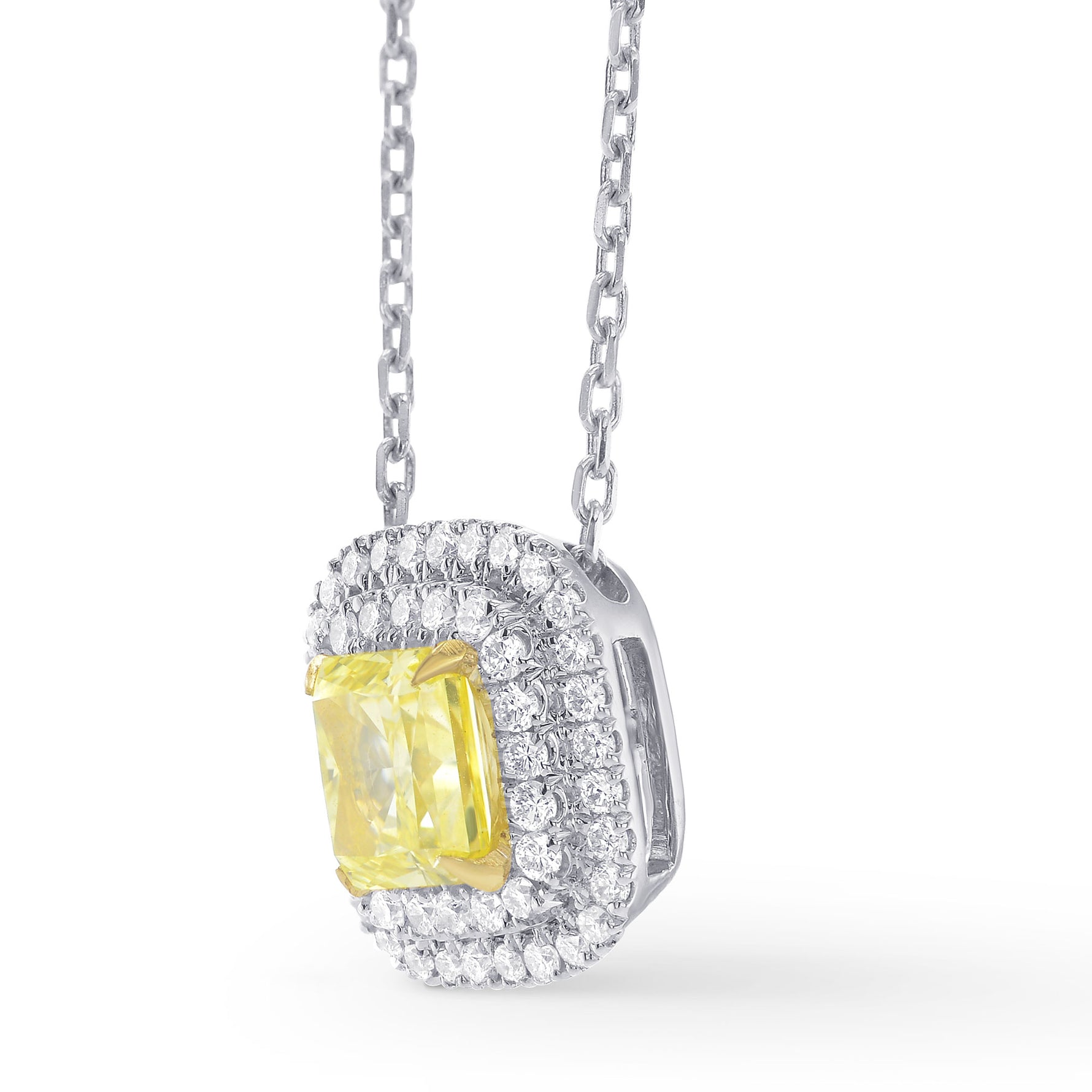 Fancy Intense Yellow Radiant Diamond Double Halo Pendant