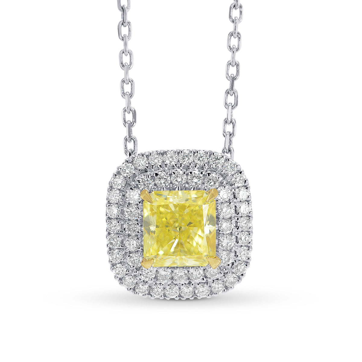 Fancy Intense Yellow Radiant Diamond Double Halo Pendant