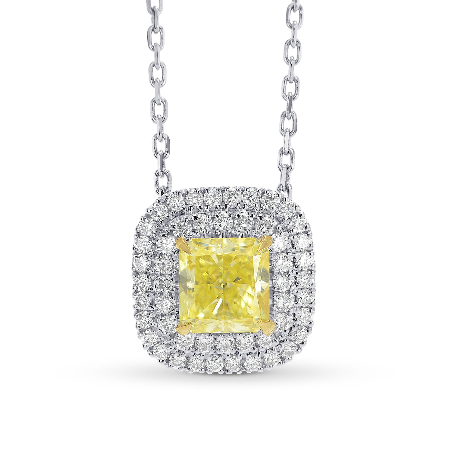 Fancy Intense Yellow Radiant Diamond Double Halo Pendant