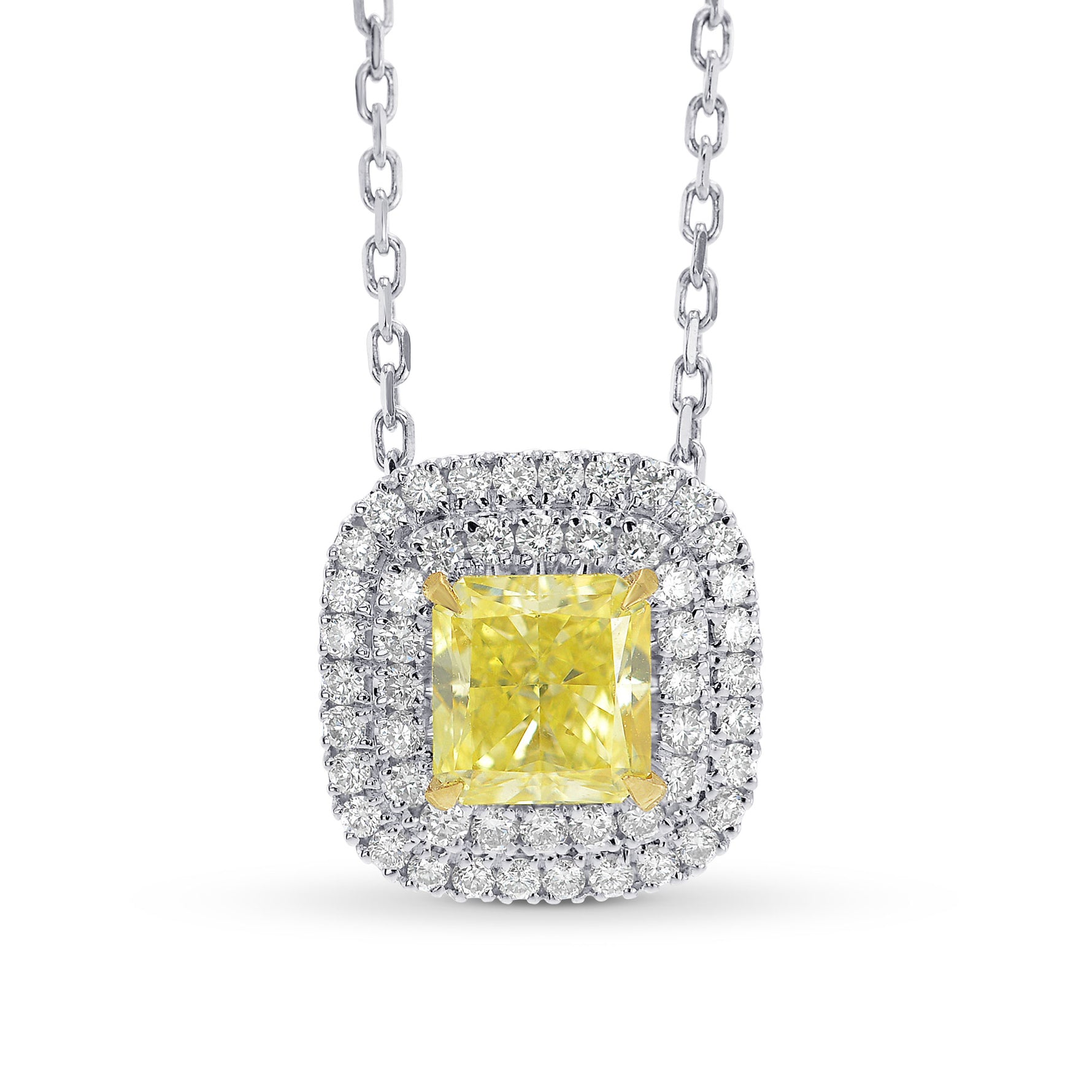 Fancy Intense Yellow Radiant Diamond Double Halo Pendant