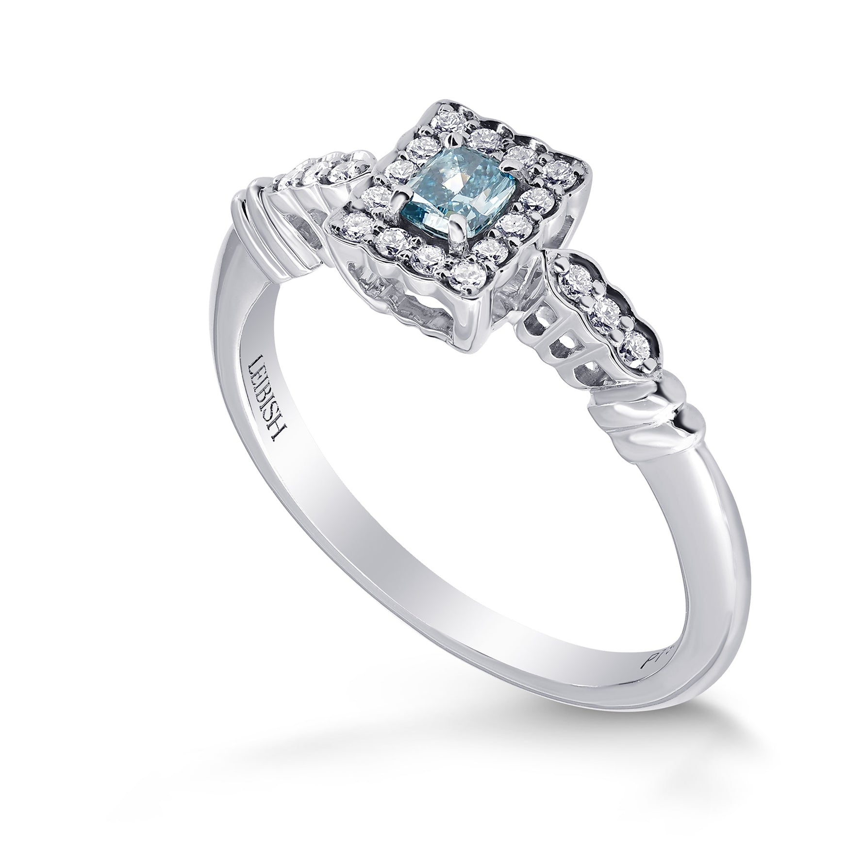 Fancy Vivid Green-Blue Cushion Halo Ring