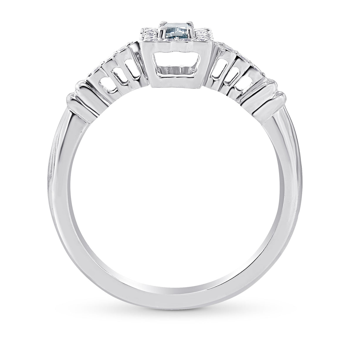Fancy Vivid Green-Blue Cushion Halo Ring