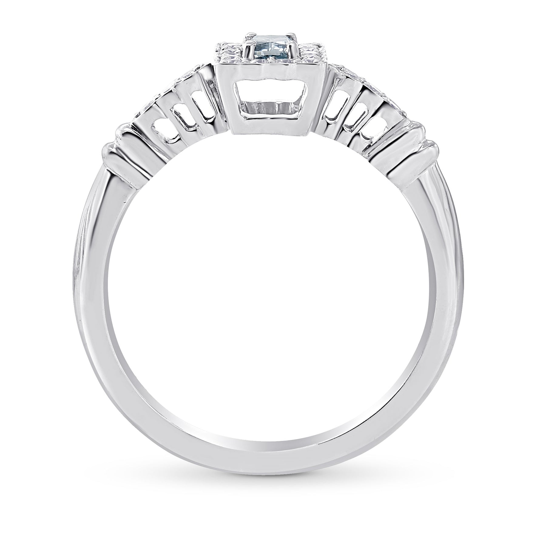 Fancy Vivid Green-Blue Cushion Halo Ring