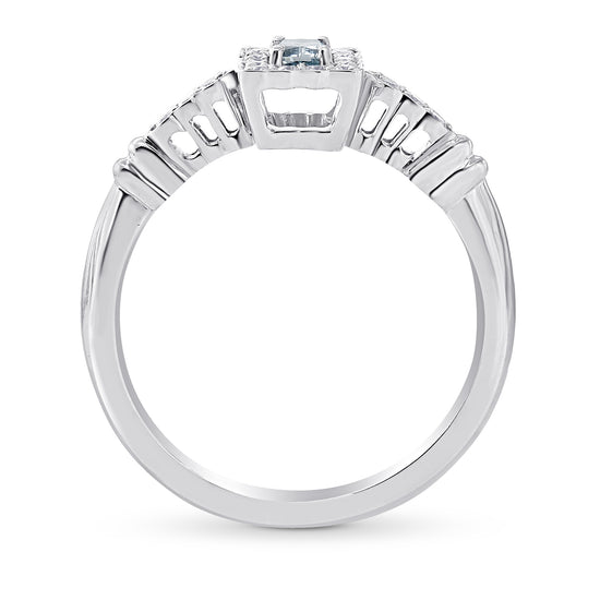 Fancy Vivid Green-Blue Cushion Halo Ring