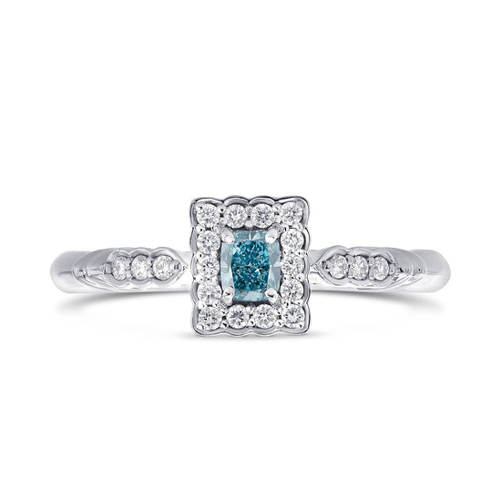 Fancy Vivid Green-Blue Cushion Halo Ring