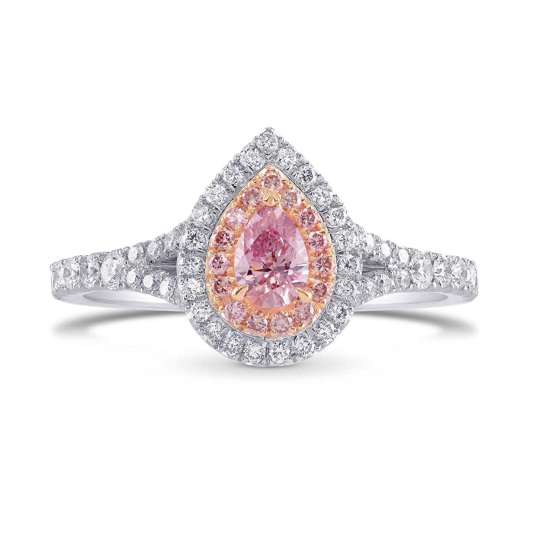 Fancy Intense Purplish Pink Pear Halo Diamond Ring