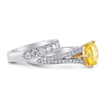 Fancy Intense Greenish Yellow Round Diamond Side Stone Ring