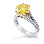 Fancy Intense Greenish Yellow Round Diamond Side Stone Ring