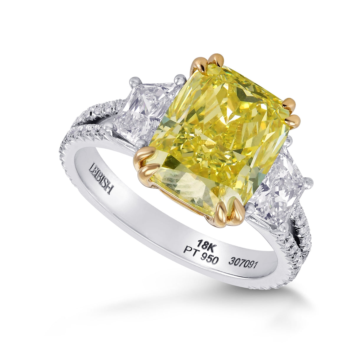 Fancy Intense Yellow Cushion 3 Stone Ring