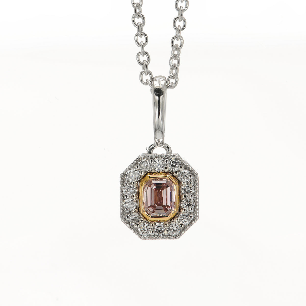 Fancy Pink Emerald Diamond Halo Pendant