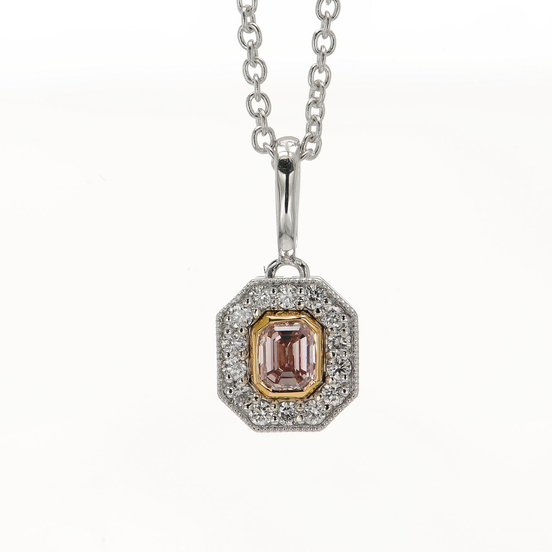 Fancy Pink Emerald Diamond Halo Pendant